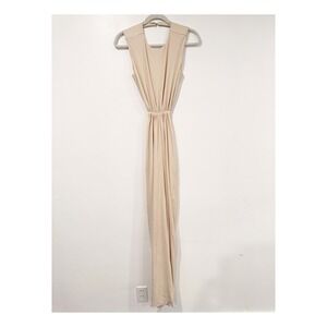Michael Costello x REVOLVE Beige Cream Ribbed Maxi Dress Open Back Small NWT
